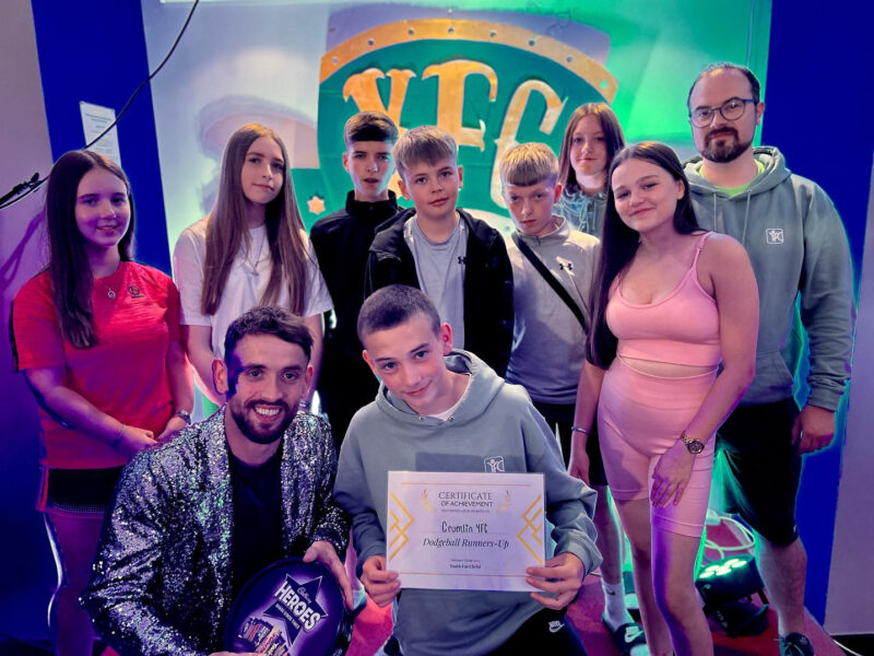 Some young people from Crumlin YFC at Summer Camp winning a certificate for coming 2nd in the dodgeball tournament.